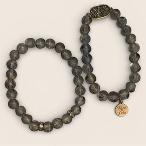 Roxy & Lola Set of 2 Gray Beaded Druzy Stretch Bracelets EUC